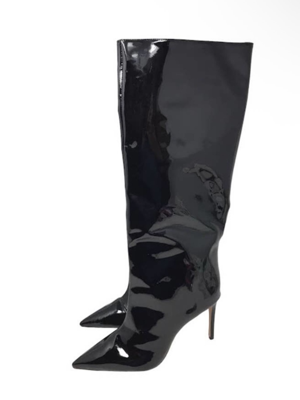 SCHUTZ Mary wide calf Black Patent Pointed-Toe Stiletto Knee Boots *flawed*